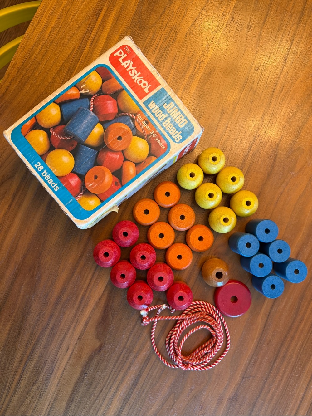 Playskool Jumbo Wooden Lacing Beads - Red, Orange, Yellow, Blue